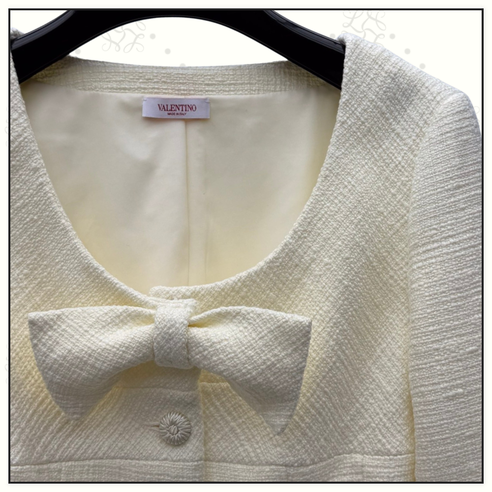 BOW DETAIL WOOL BLEND JACKET & SKIRT