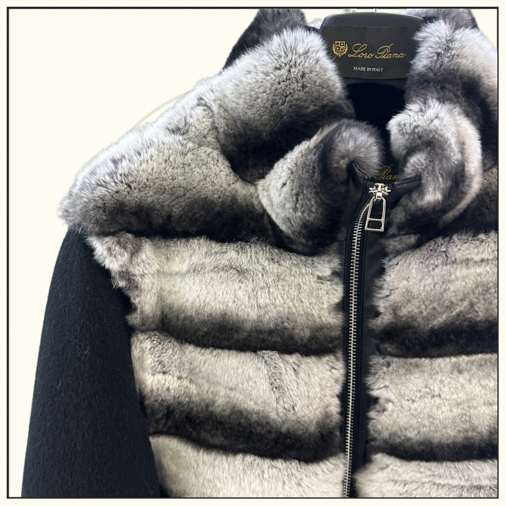 CHINCHILLA FUR JACKET WITH KNIT SLEEVE
