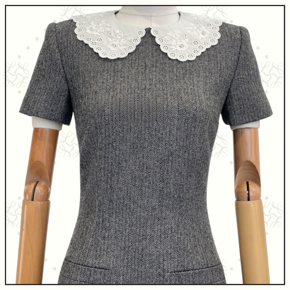 GREY HERRINGBONE COLLARED MINI DRESS