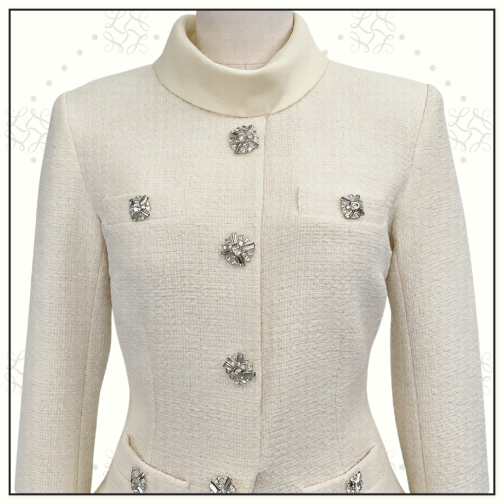 CREAM BOUCLE COLLARED MINI DRESS