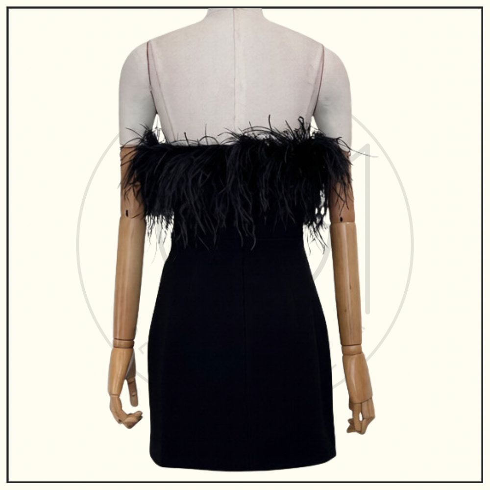 OSTRICH DETAILS MINI DRESS
