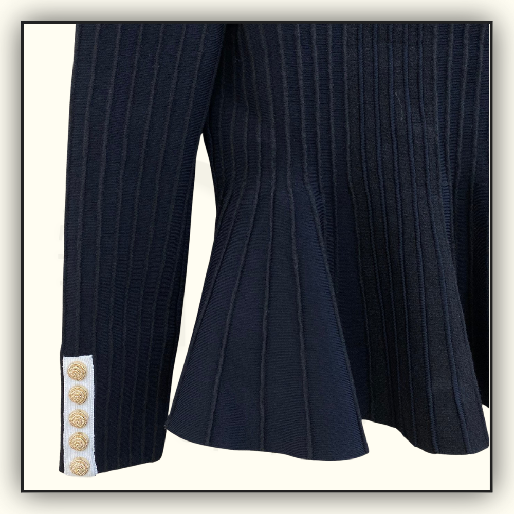 RIB KNIT PEPLUM CARDIGAN & MINI SKIRT