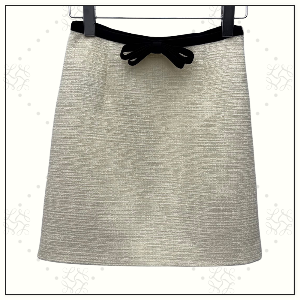 BOW DETAIL WOOL BLEND JACKET & SKIRT