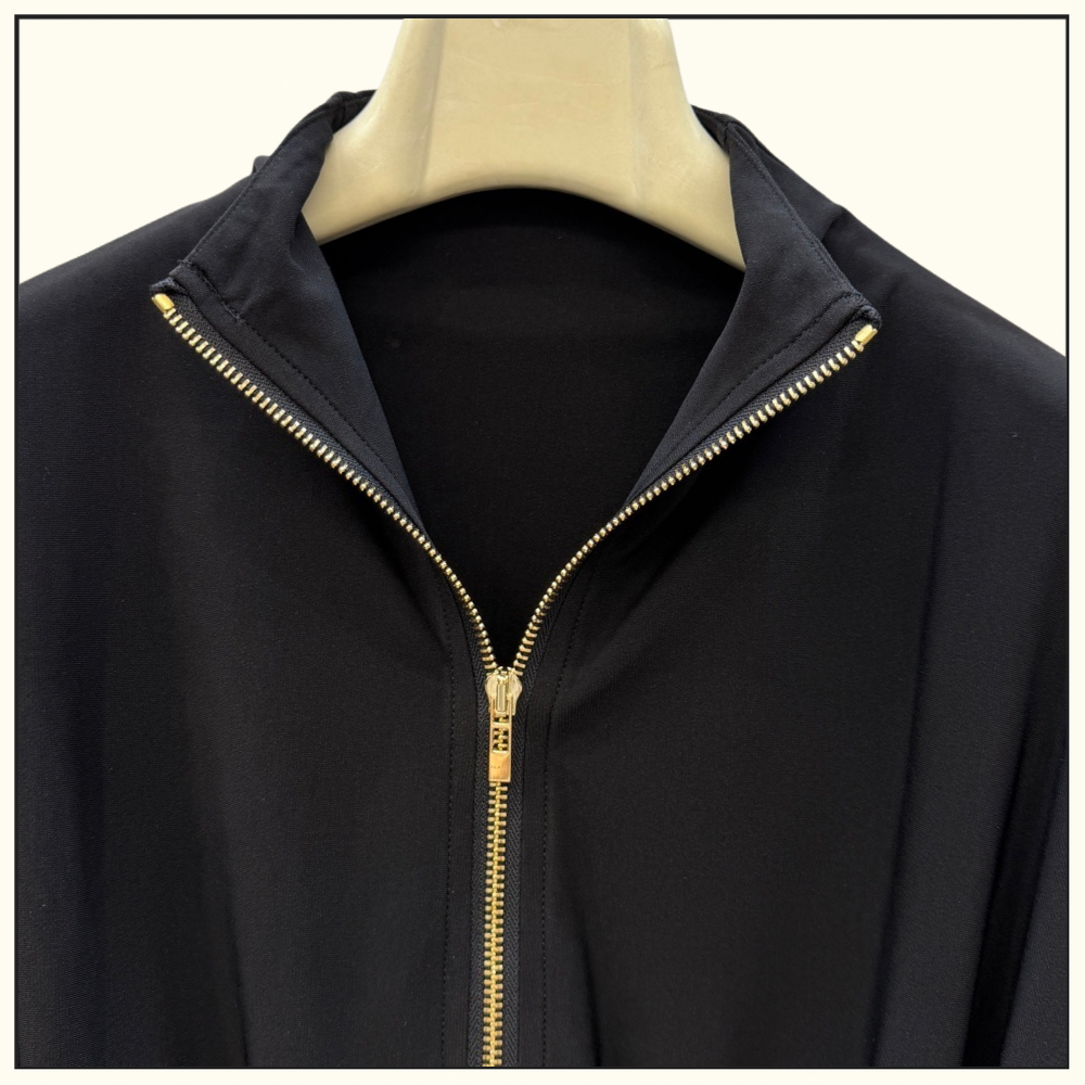 DRAPED JERSEY JACKET & TWISTED FLUID JERSEY SKIRT