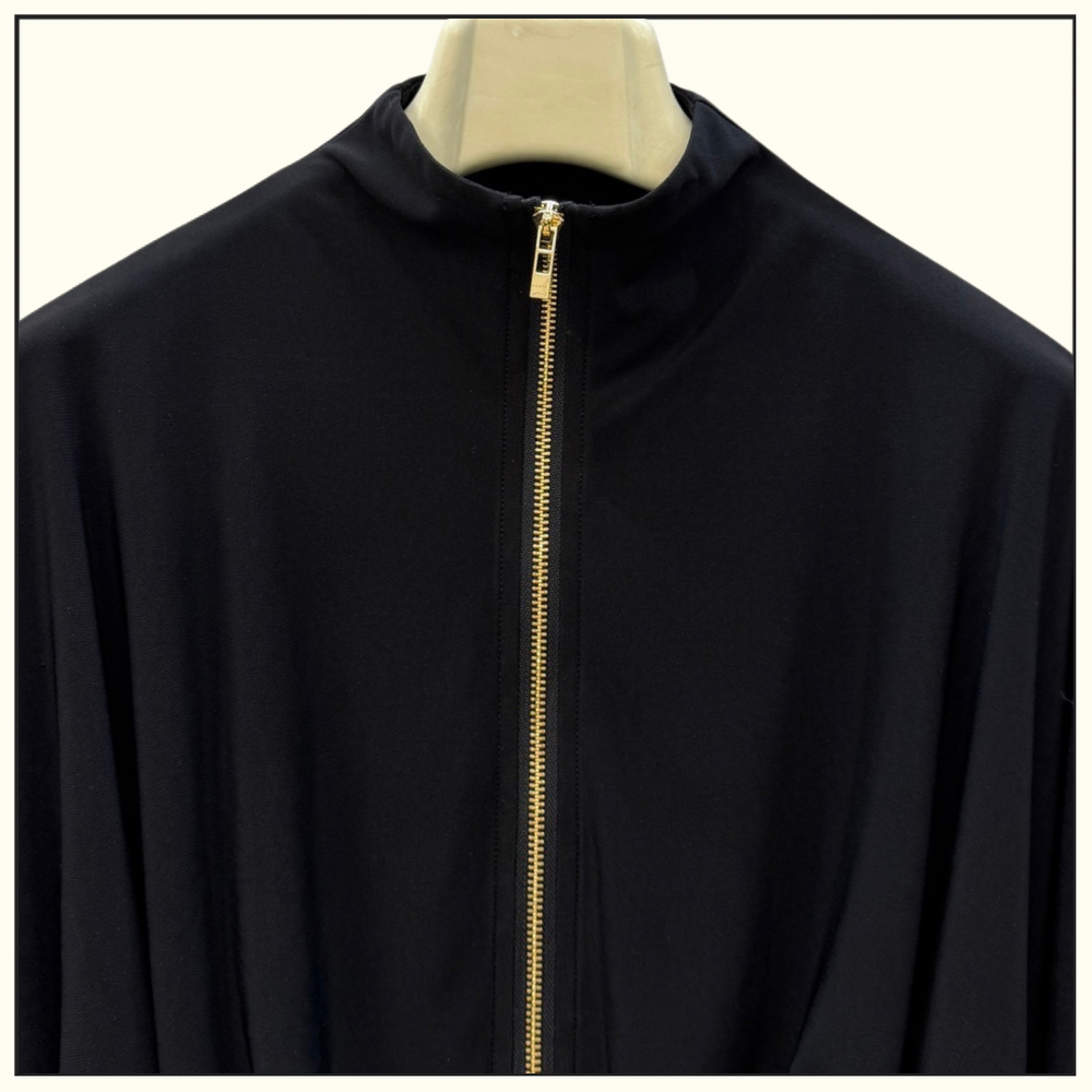 DRAPED JERSEY JACKET & TWISTED FLUID JERSEY SKIRT