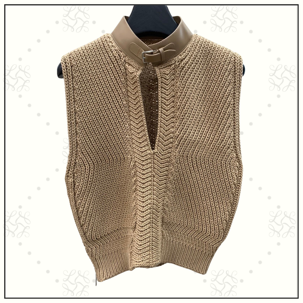 KNIT GILET WITH LEATHER DETAIL