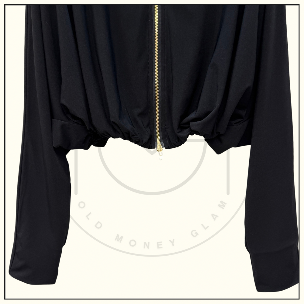 DRAPED JERSEY JACKET & TWISTED FLUID JERSEY SKIRT
