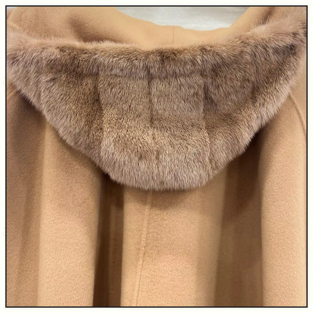 GIOVI CASHMERE CAPE WITH FUR HOODED & POCKETS