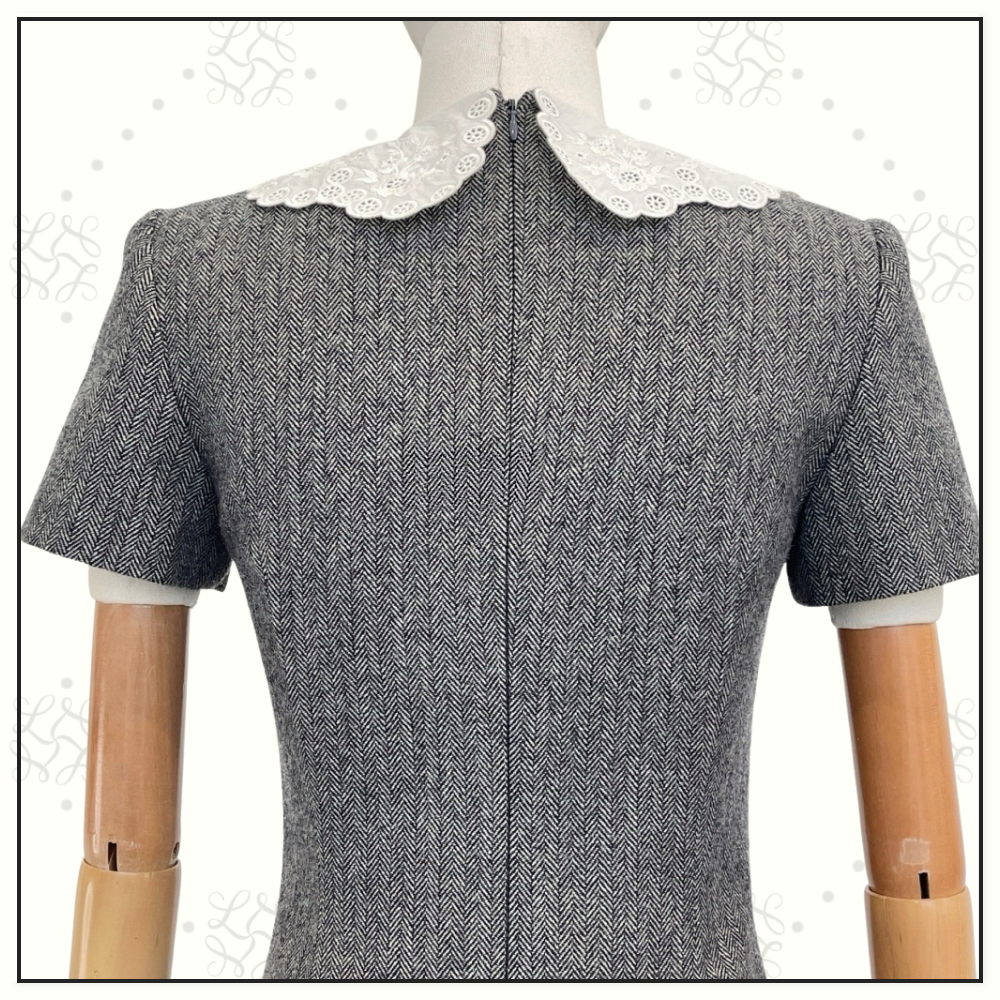 GREY HERRINGBONE COLLARED MINI DRESS