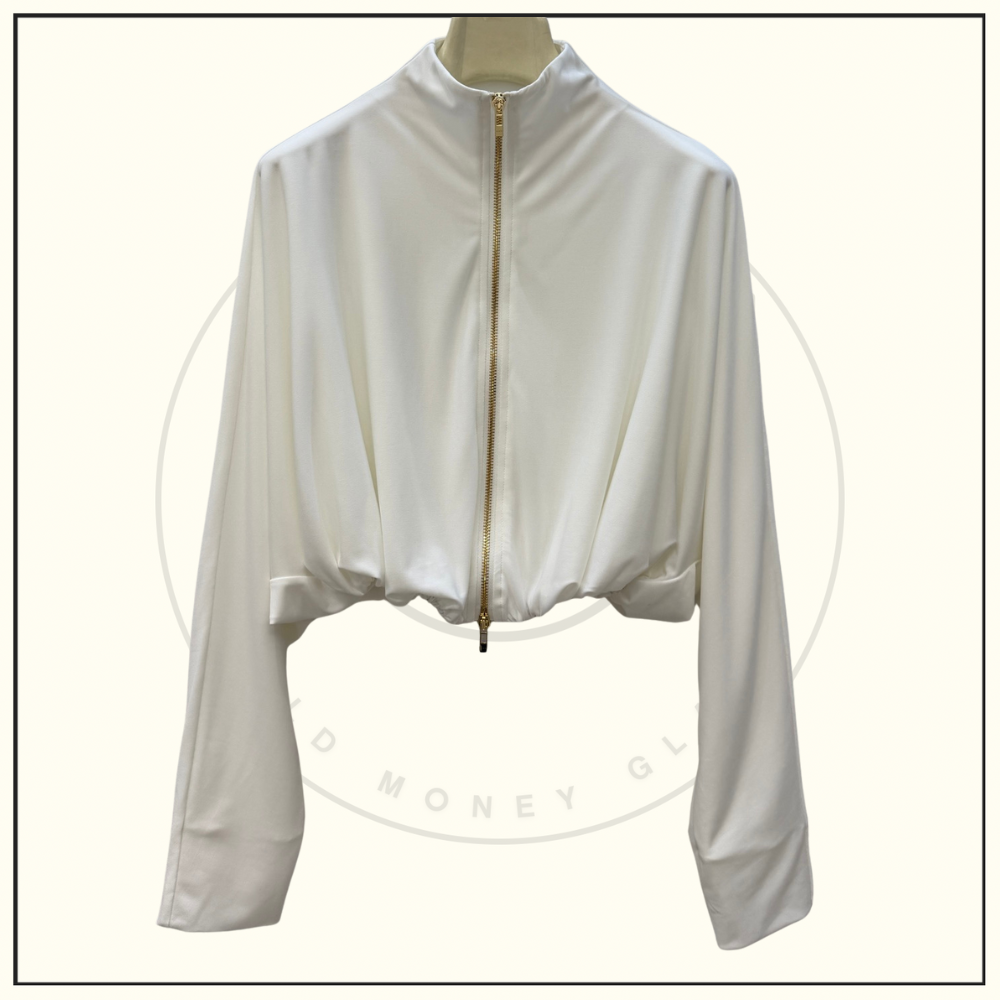 DRAPED JERSEY JACKET & TWISTED FLUID JERSEY SKIRT
