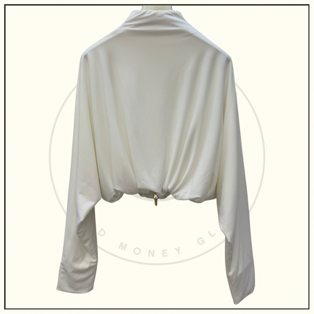 DRAPED JERSEY JACKET & TWISTED FLUID JERSEY SKIRT