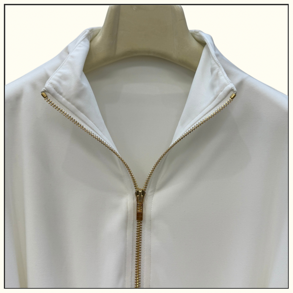 DRAPED JERSEY JACKET & TWISTED FLUID JERSEY SKIRT