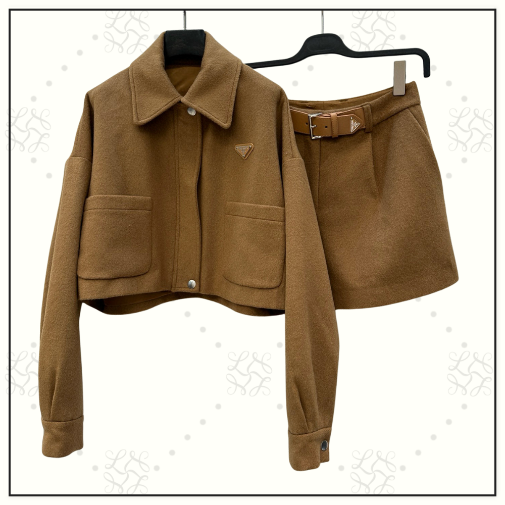 CAMEL HAIR BOMBER & BELTED SHORT