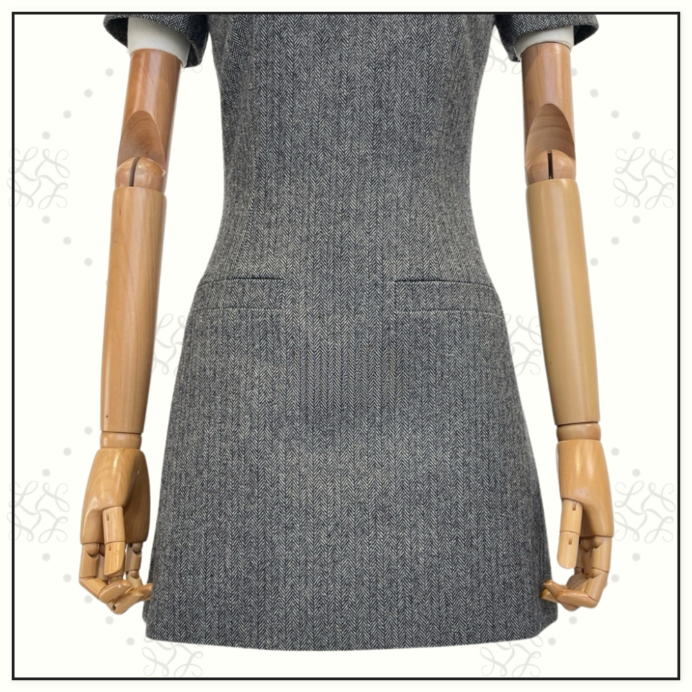 GREY HERRINGBONE COLLARED MINI DRESS