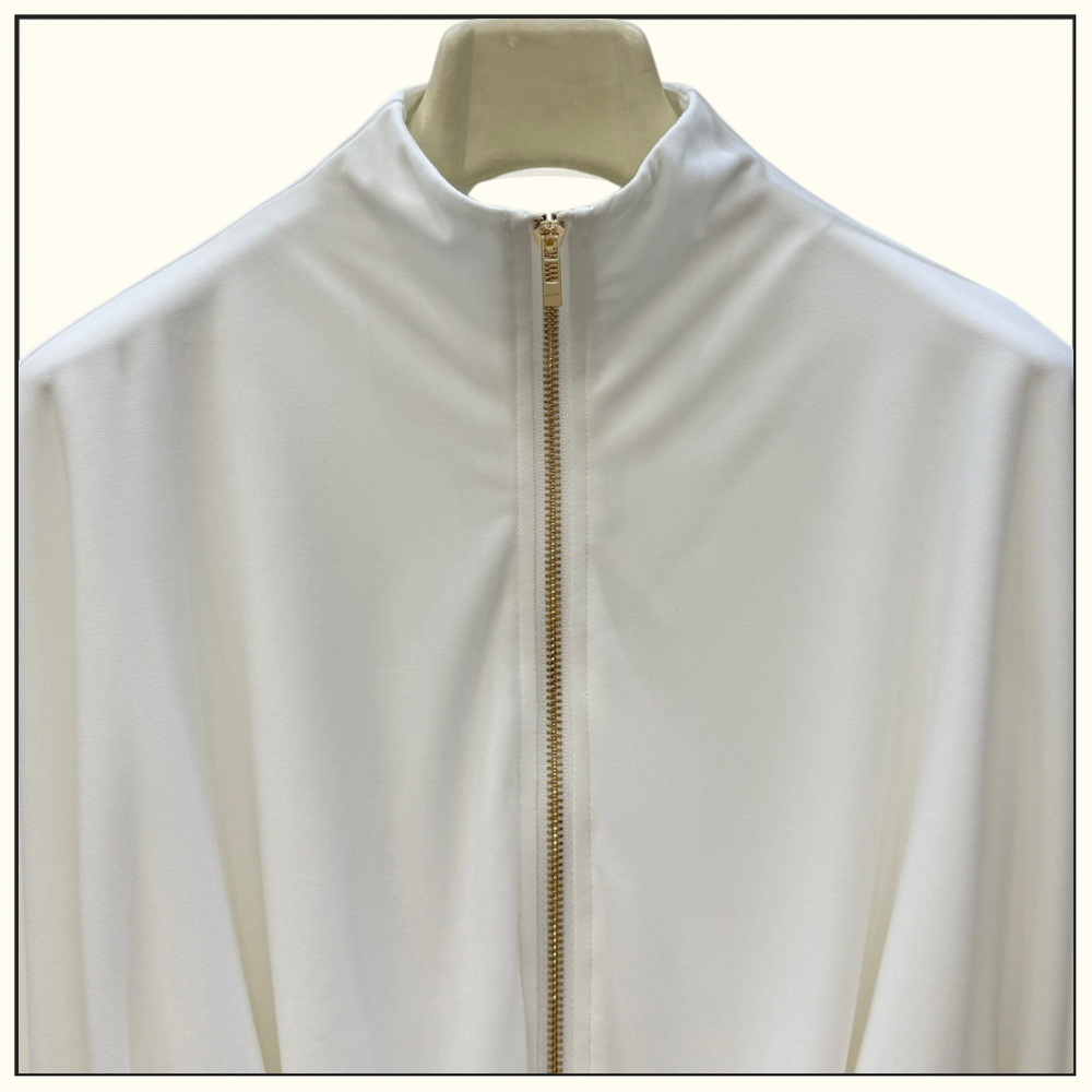 DRAPED JERSEY JACKET & TWISTED FLUID JERSEY SKIRT