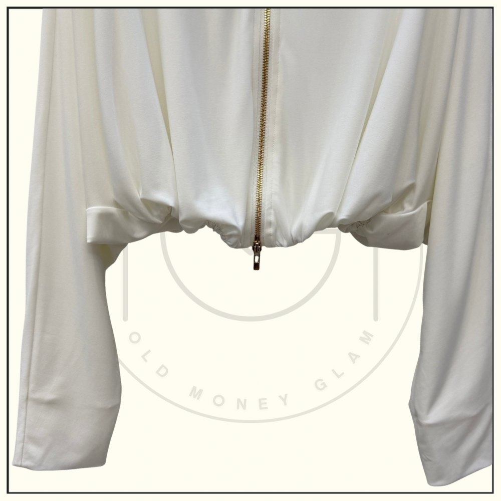 DRAPED JERSEY JACKET & TWISTED FLUID JERSEY SKIRT