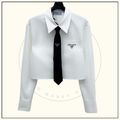 NECK TIE CROPPED SHIRT