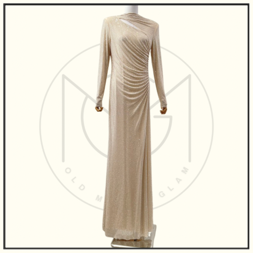 GOLD RHINESTONE MESH CUT OUT MAXI DRESS