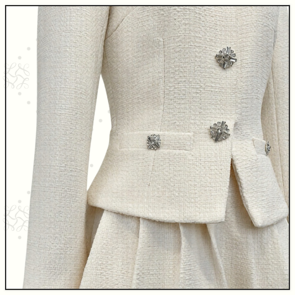 CREAM BOUCLE COLLARED MINI DRESS