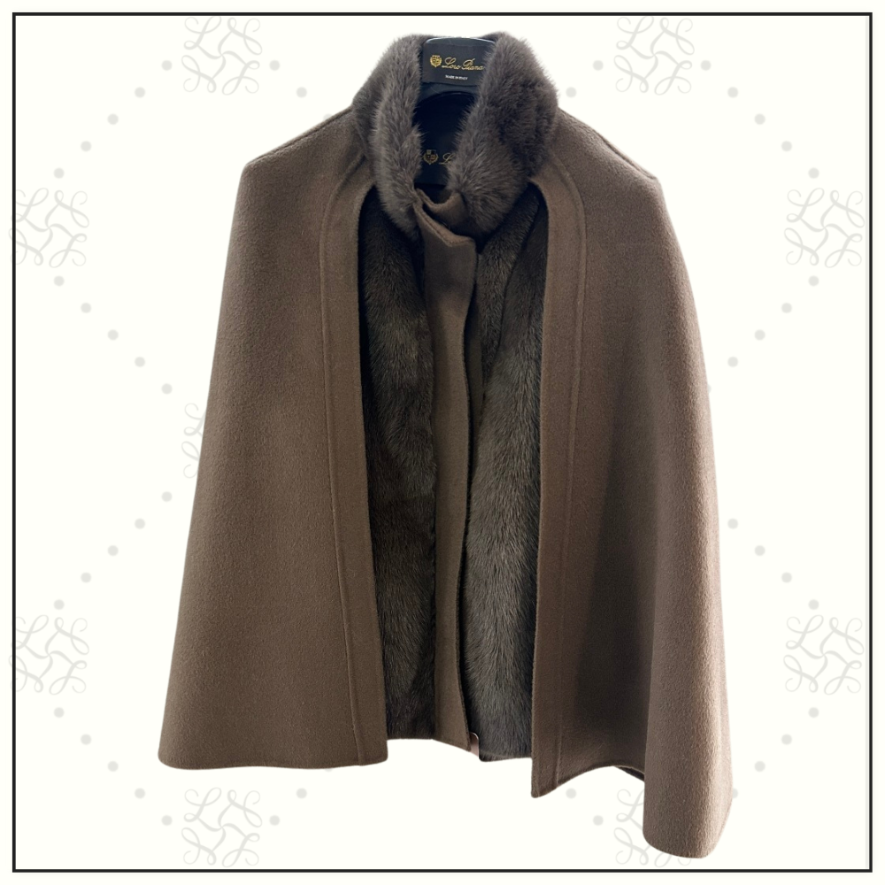 GIOVI CASHMERE CAPE WITH FUR COLLAR