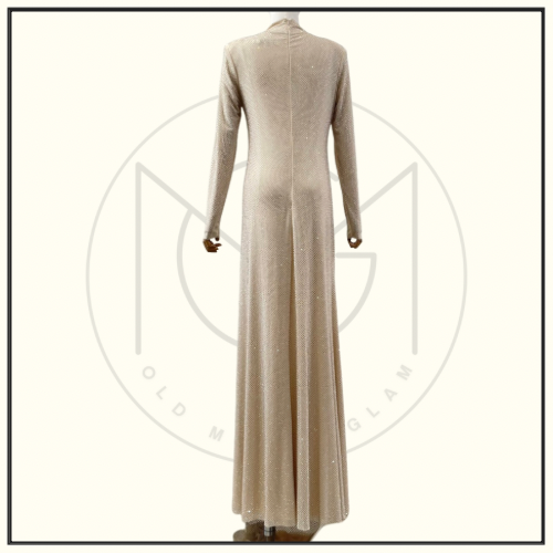 GOLD RHINESTONE MESH CUT OUT MAXI DRESS