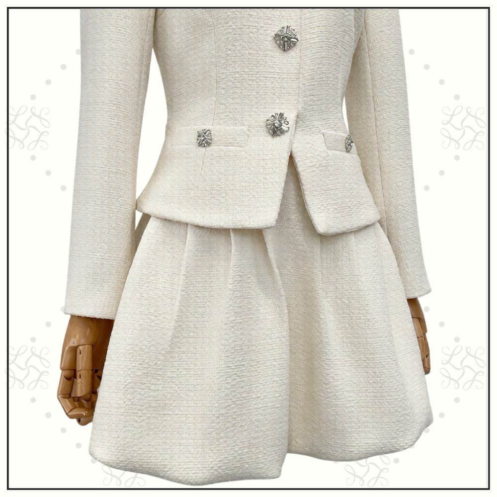 CREAM BOUCLE COLLARED MINI DRESS