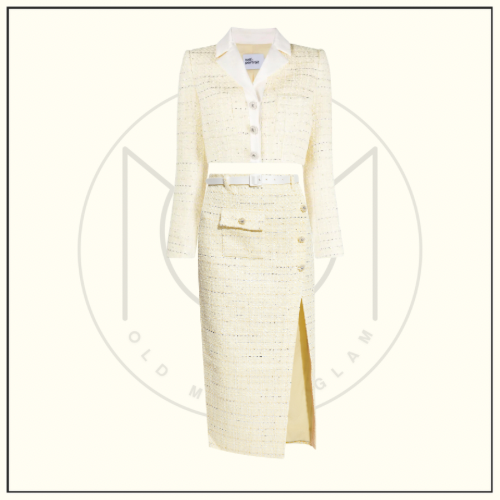 BOUCLE KNIT CROPPED JACKET & MIDI SKIRT