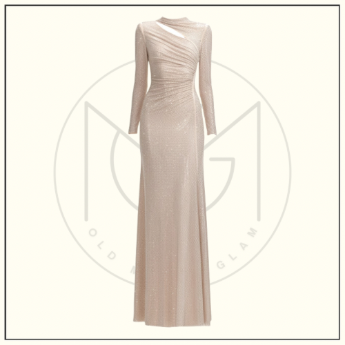 GOLD RHINESTONE MESH CUT OUT MAXI DRESS