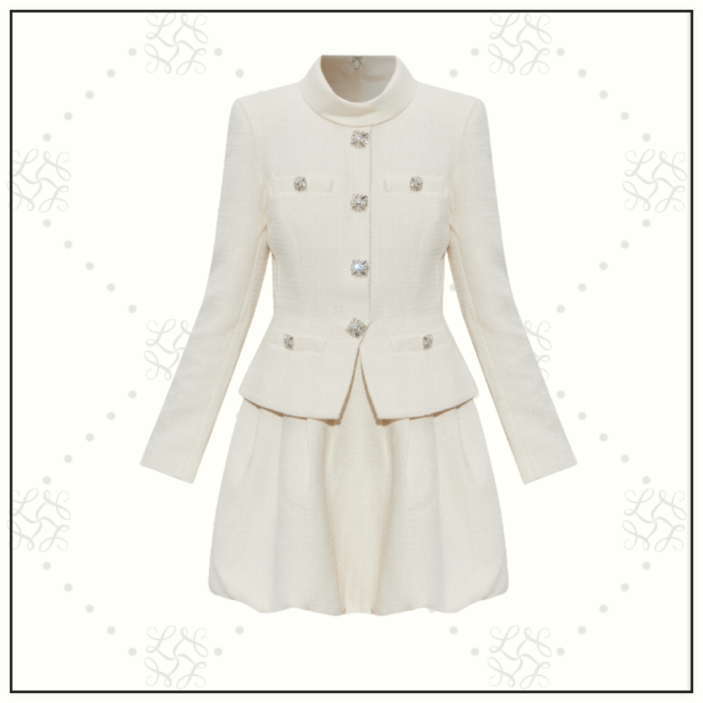 CREAM BOUCLE COLLARED MINI DRESS