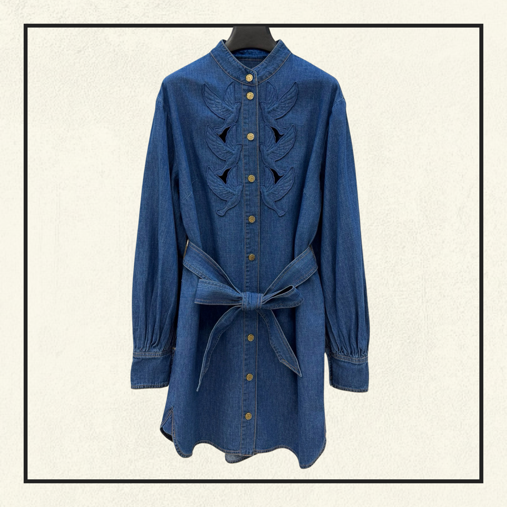 DENIM APPLIQUE MINI DRESS