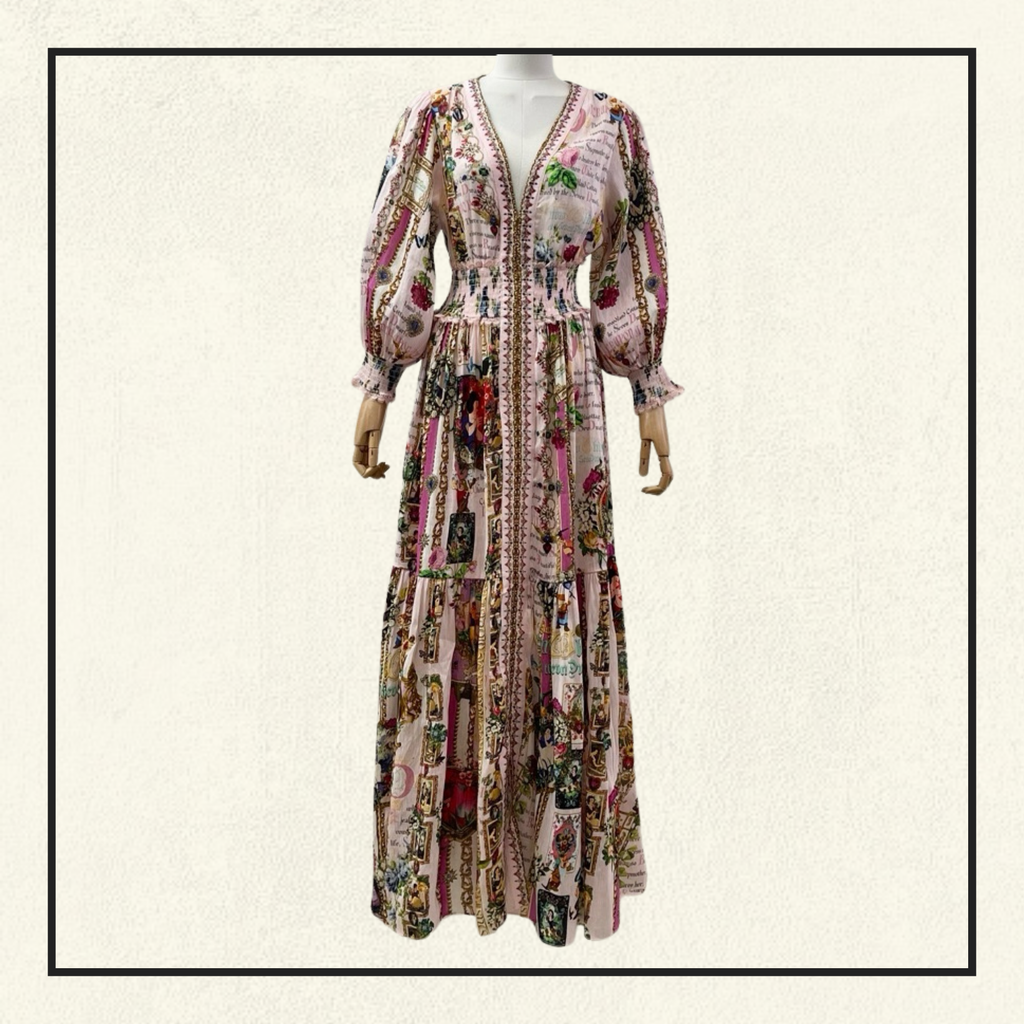 SHIRRED WAISTBAND LONG DRESS