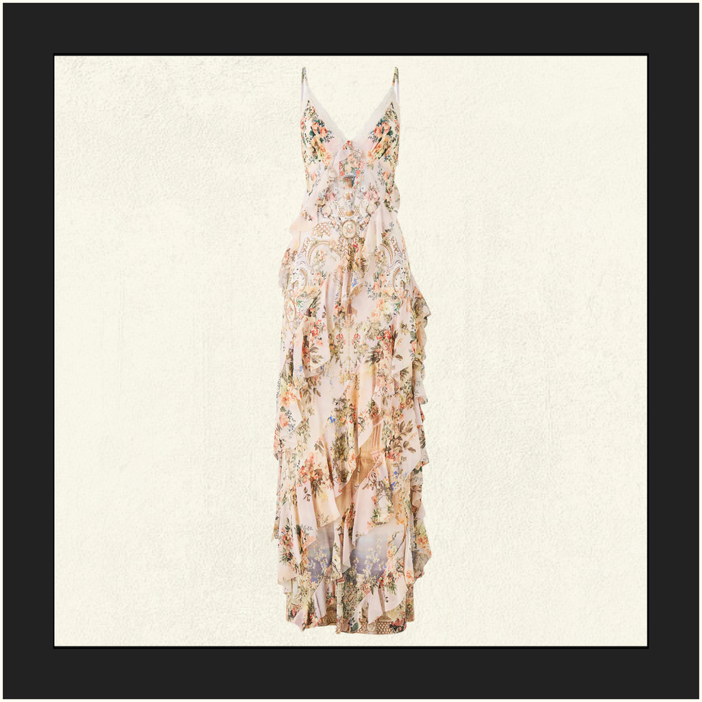 ASYMMETRICAL RUFFLE SLIP DRESS