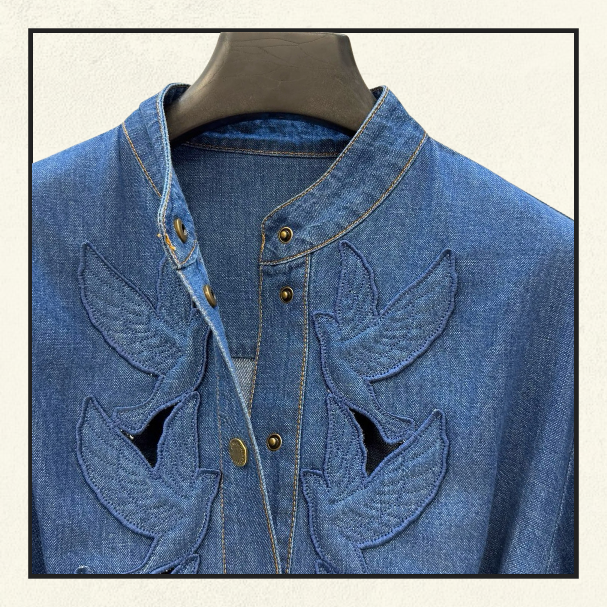 DENIM APPLIQUE MINI DRESS