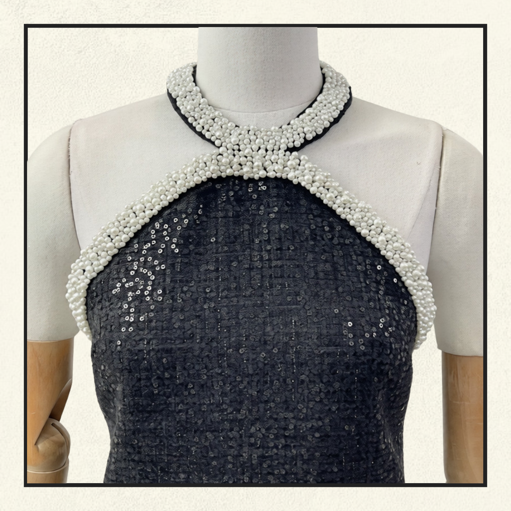 EMBELLISHED BOUCLE MINI DRESS