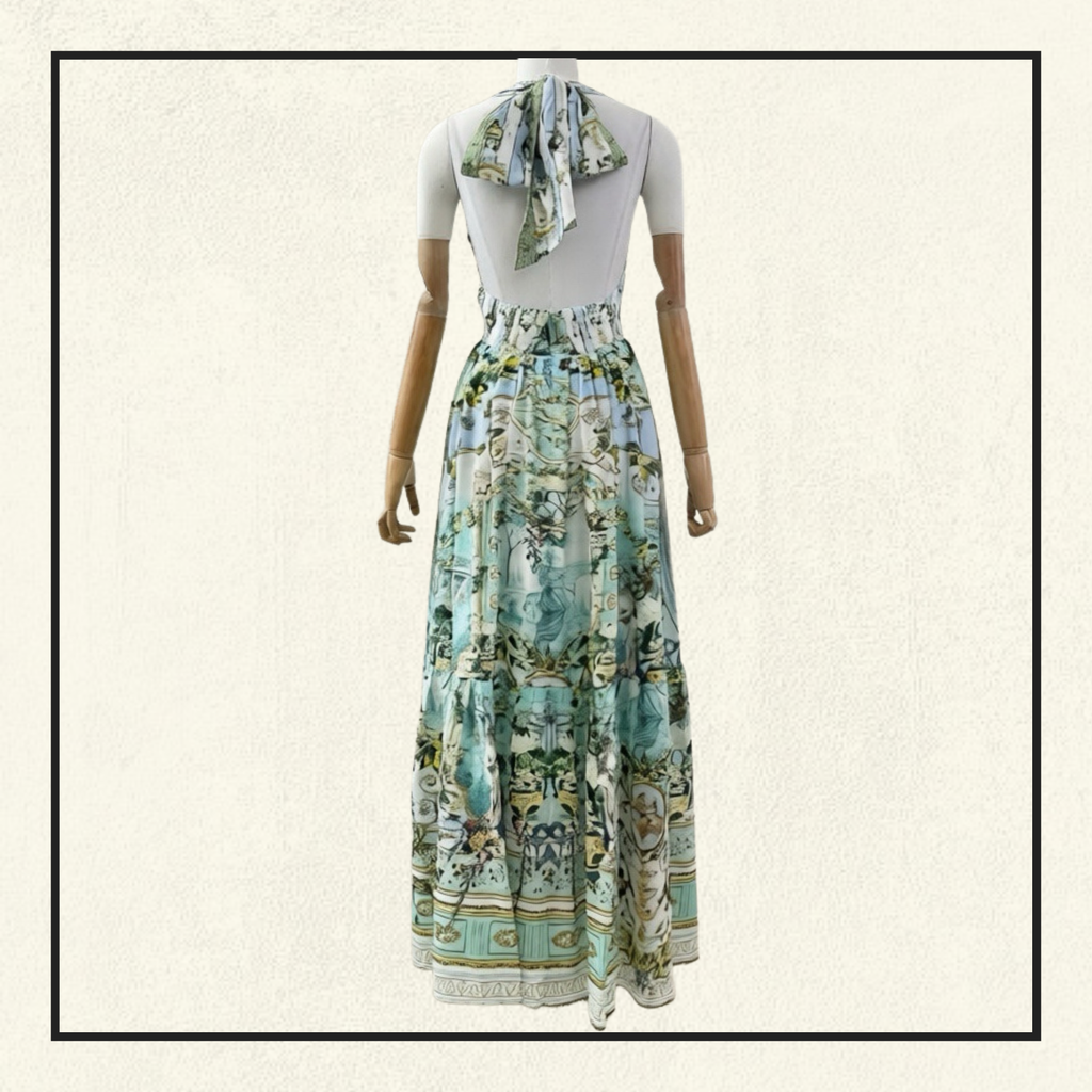 RUFFLE HEM HALTER NECK DRESS