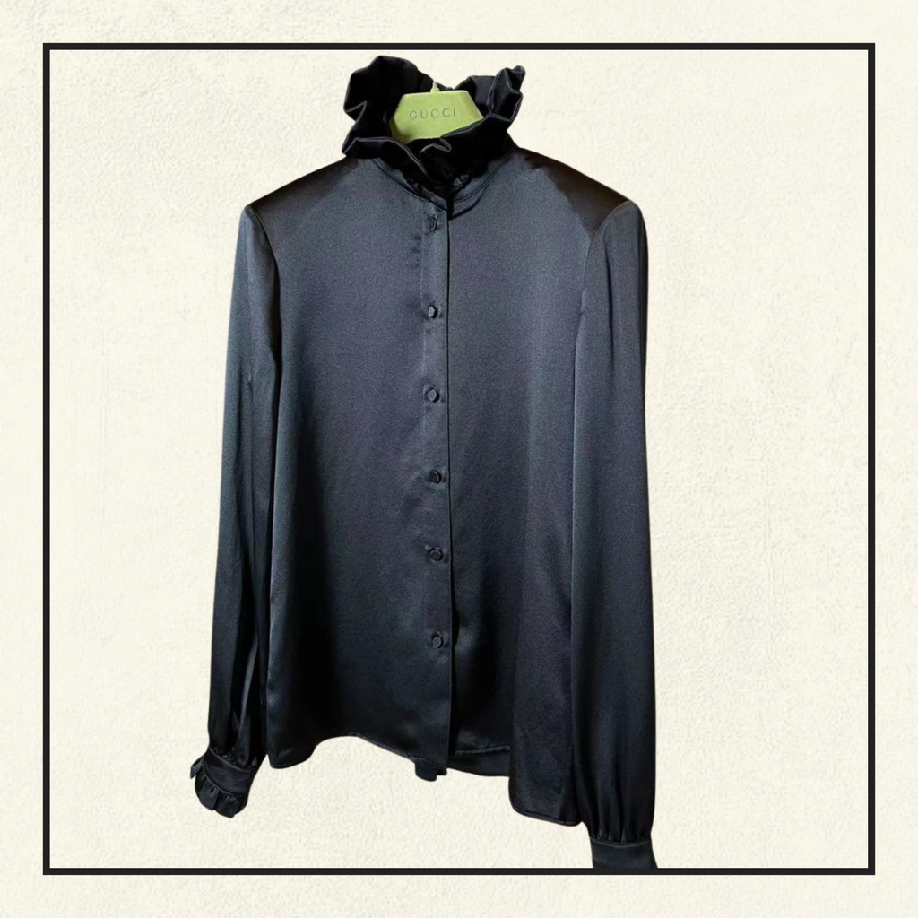 PUSSY BOW RUFFLED SILK BLOUSE