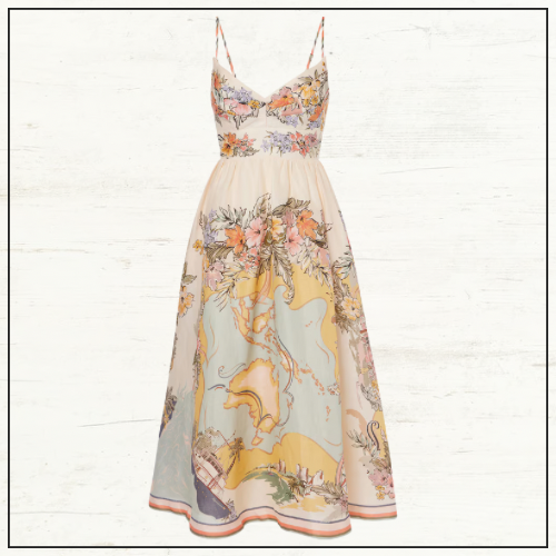 TALLOW FLORAL LINEN MIDI DRESS
