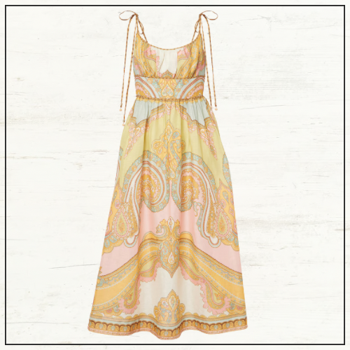MAXINE PICNIC PAISLEY LINEN MIDI DRESS