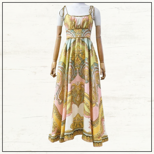 MAXINE PICNIC PAISLEY LINEN MIDI DRESS