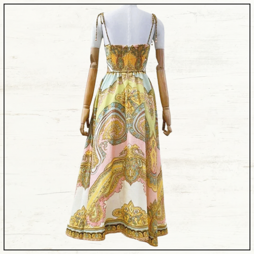 MAXINE PICNIC PAISLEY LINEN MIDI DRESS