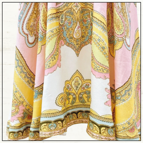 MAXINE PICNIC PAISLEY LINEN MIDI DRESS
