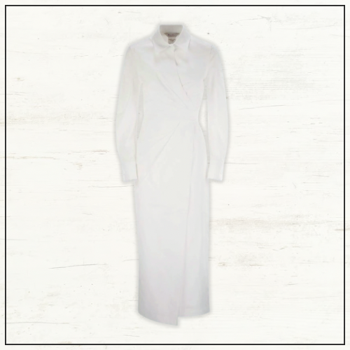 COTTON POPLIN MIDI WRAP SHIRT DRESS