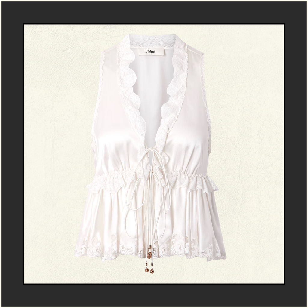 TIE FRONT SLEEVELESS SILK SATIN TOP