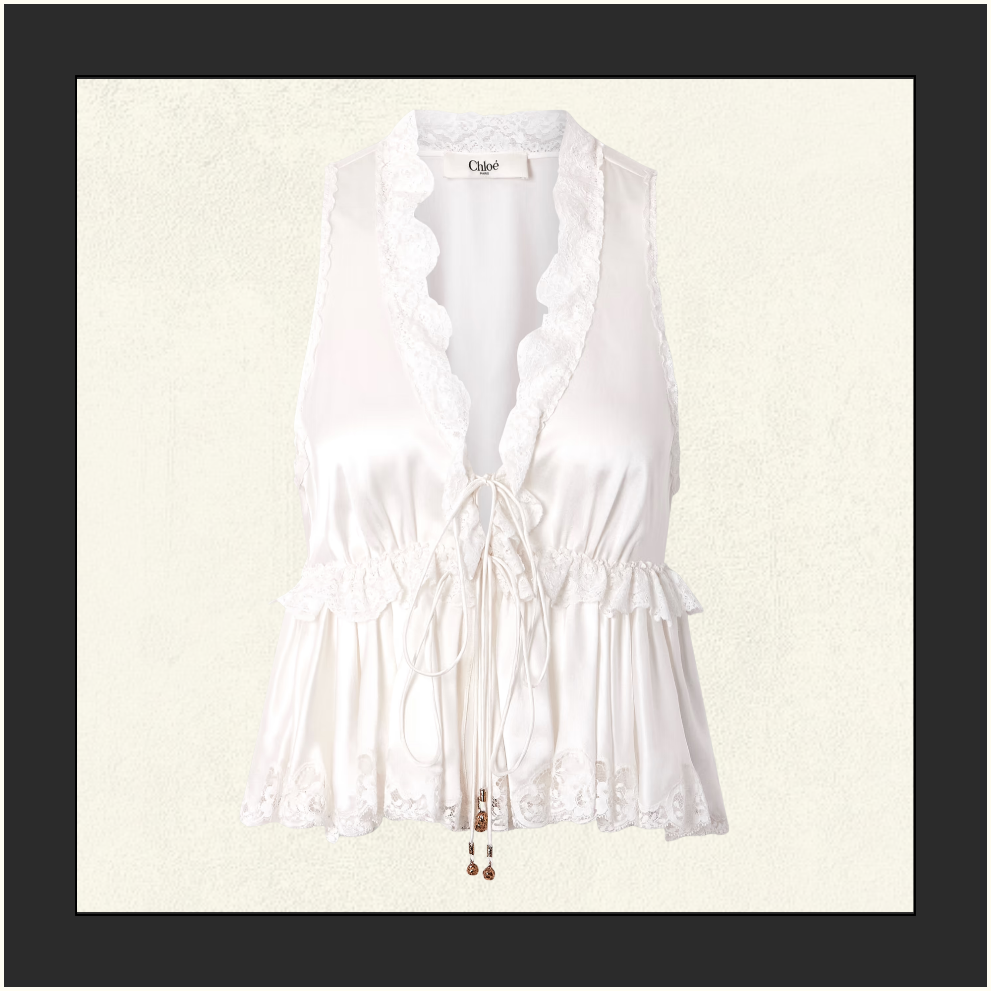 TIE FRONT SLEEVELESS SILK SATIN TOP