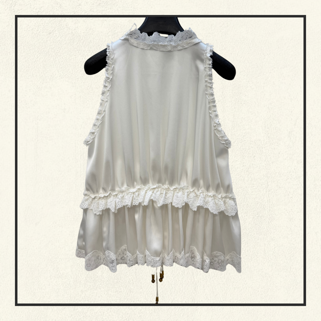 TIE FRONT SLEEVELESS SILK SATIN TOP