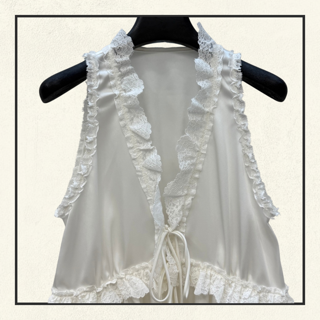 TIE FRONT SLEEVELESS SILK SATIN TOP