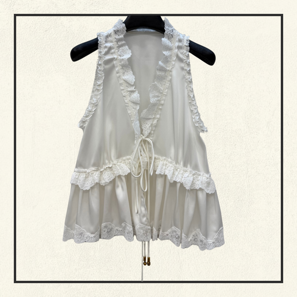 TIE FRONT SLEEVELESS SILK SATIN TOP