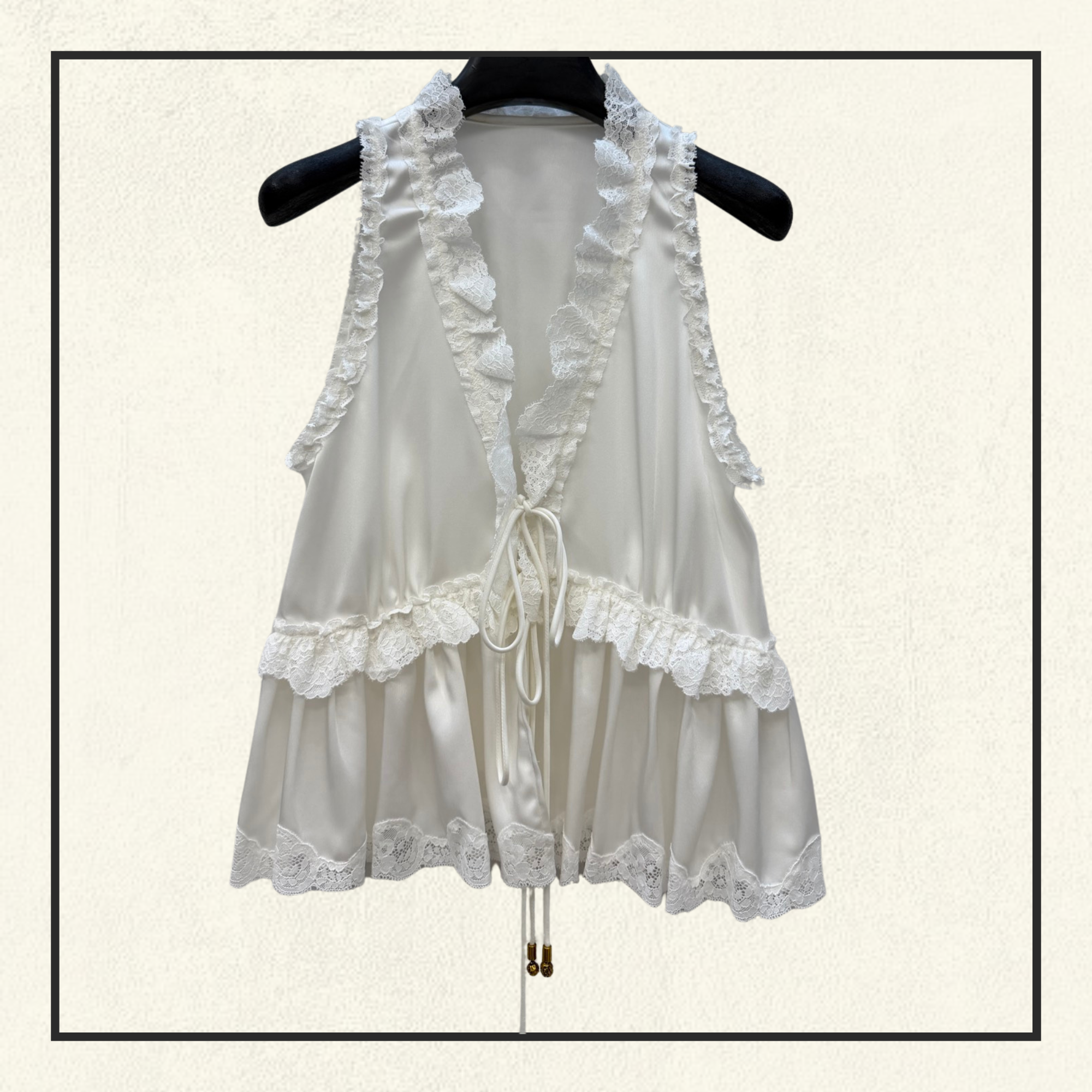 TIE FRONT SLEEVELESS SILK SATIN TOP