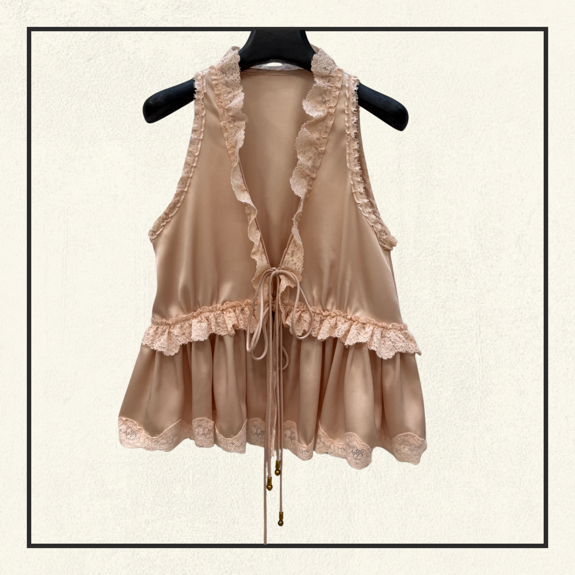 TIE FRONT SLEEVELESS SILK SATIN TOP