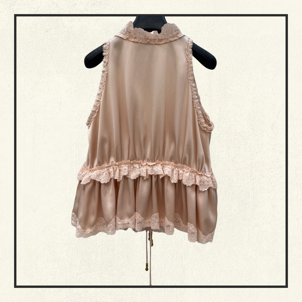 TIE FRONT SLEEVELESS SILK SATIN TOP